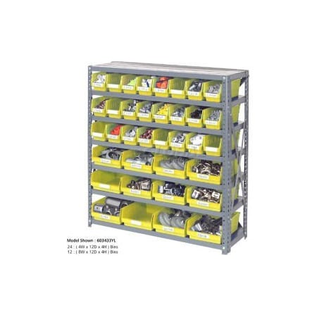 Steel Shelving With 48 4H Plastic Shelf Bins Yellow, 36x18x39-7 Shelves